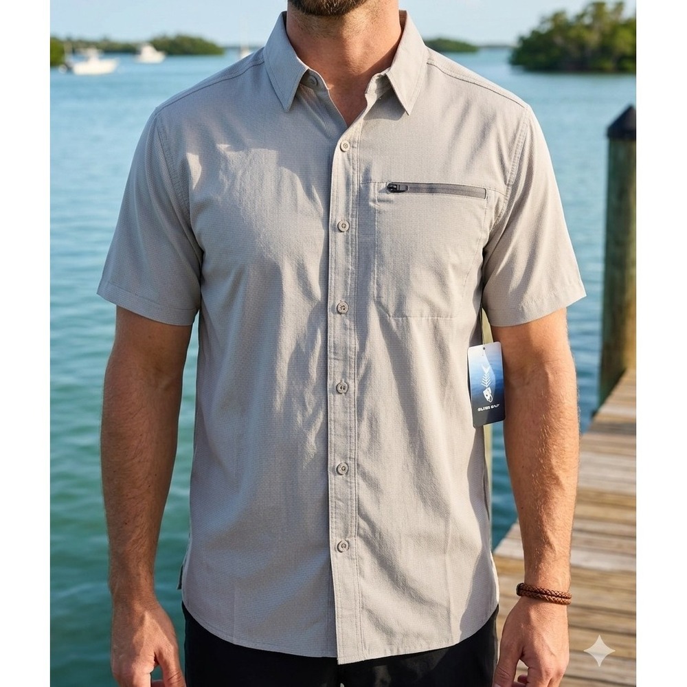 Silver Bait Vented Fishing Shirt Men's Size M Light GRAY Short Sleeves Pockets
